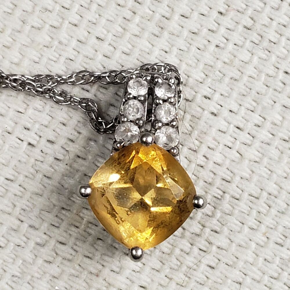 Citriine (6mm) Cushion and 6 Spinel (2mm) Pendant 925 with 18in Necklace Chain - Picture 15 of 16